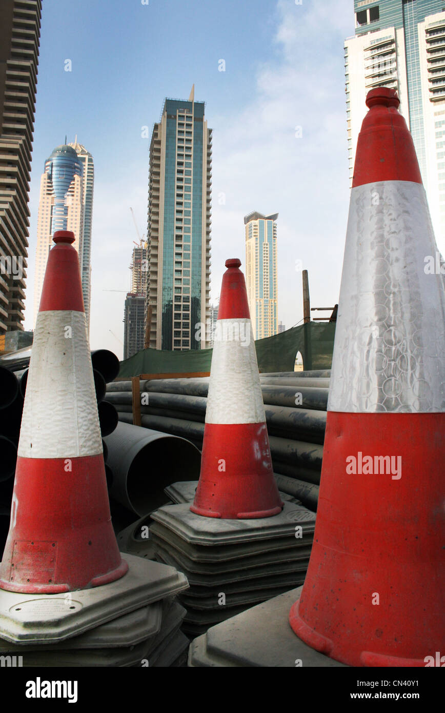 Traffic cones on a construction yard in Dubai Stock Photo Alamy