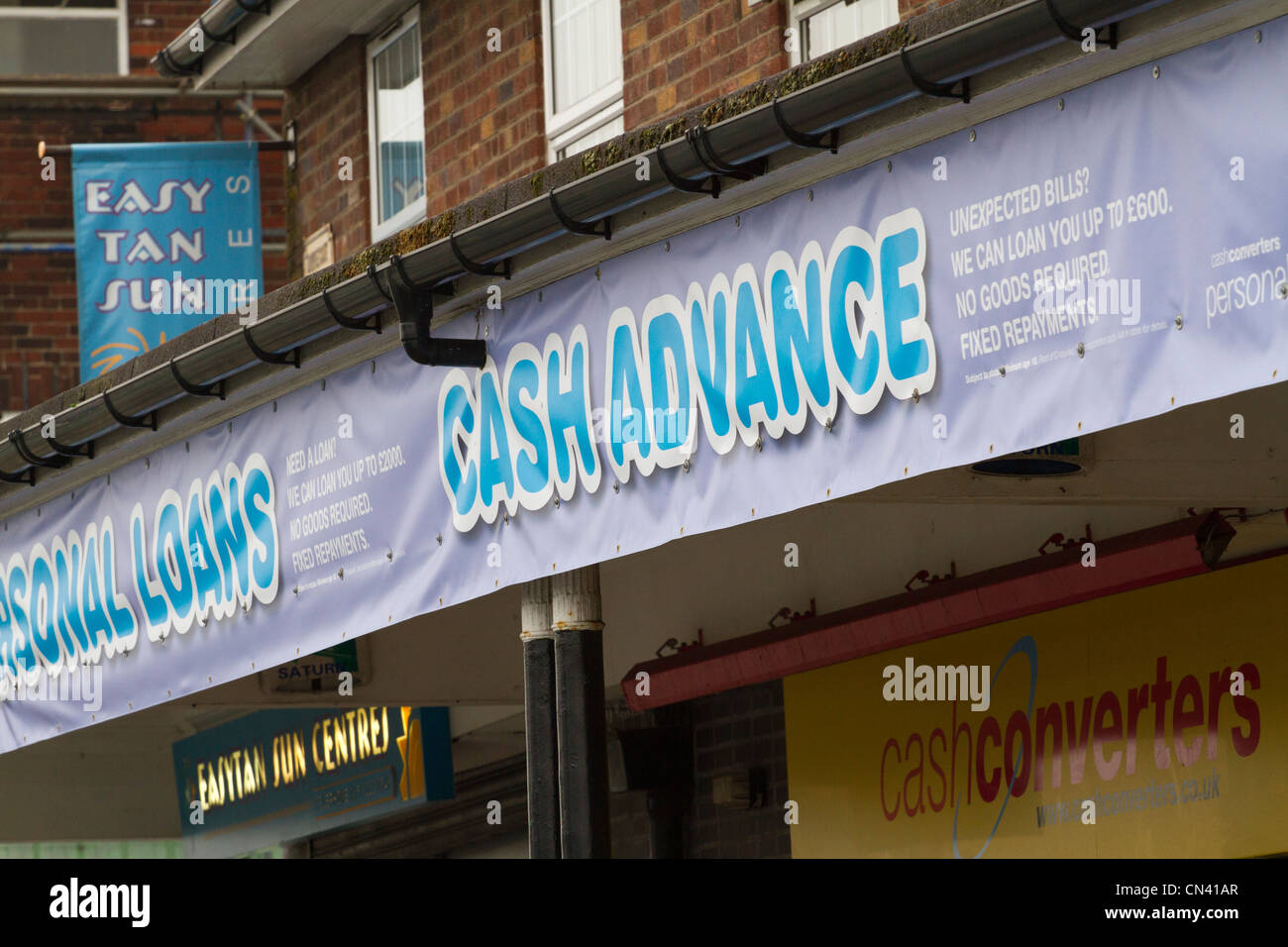 Cash advance being advertised outside of a cash generator in Liverpool Stock Photo