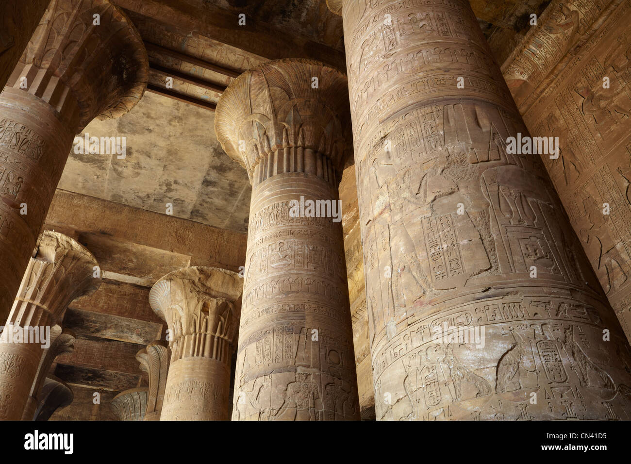 Egypt - Edfu, Temple of Horus, pillars in the Horus Temple Stock Photo
