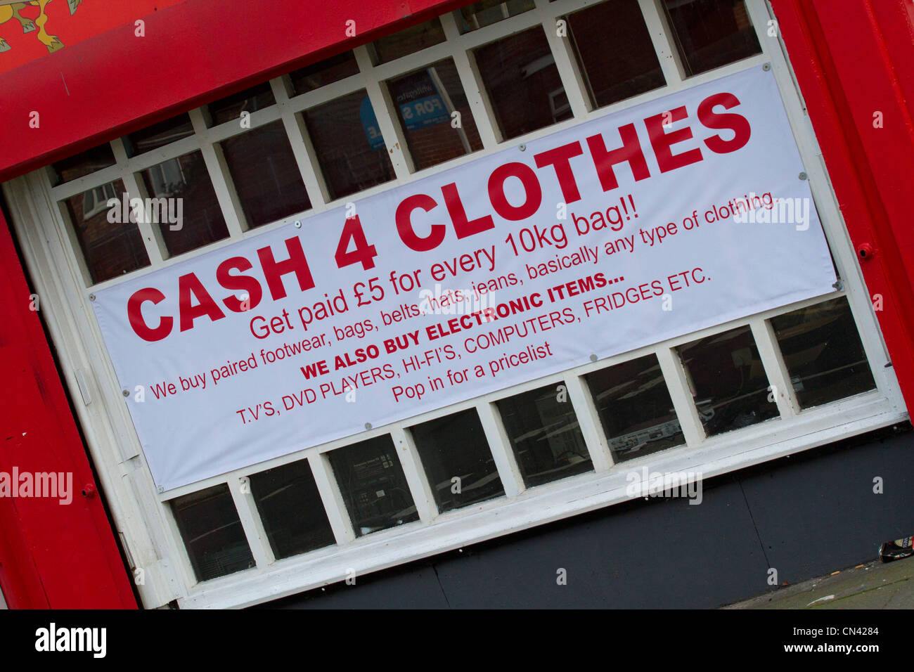 Cash for clothes shops in various places around Liverpool Stock Photo