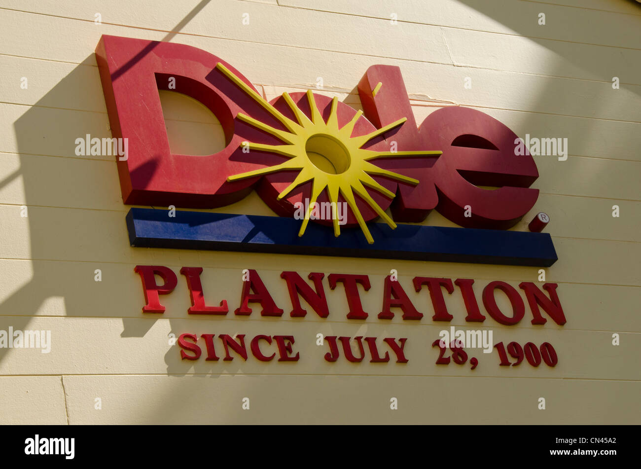 Sign for the Dole Plantation Visitor Center in Wahiawa, Oahu, Hawaii Stock Photo