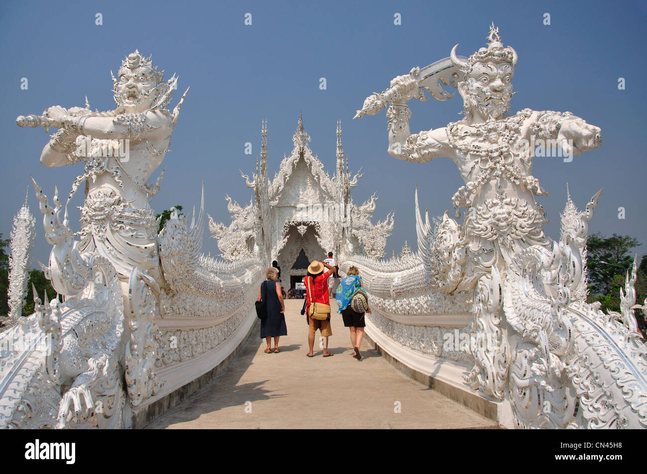 Entrance to Wat Rong Khun Temple, Chiang Rai, Chiang Rai Province, Thailand Stock Photo