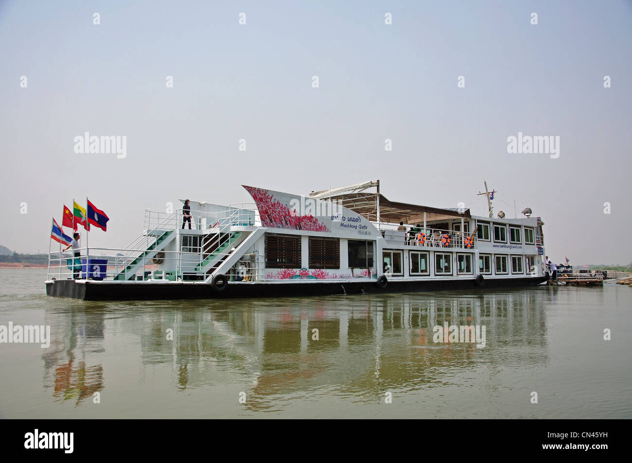 Maekhong Delta boat on Mekong River at Don Sae, Pak Tha Region, Bokèo Province, Laos Stock Photo