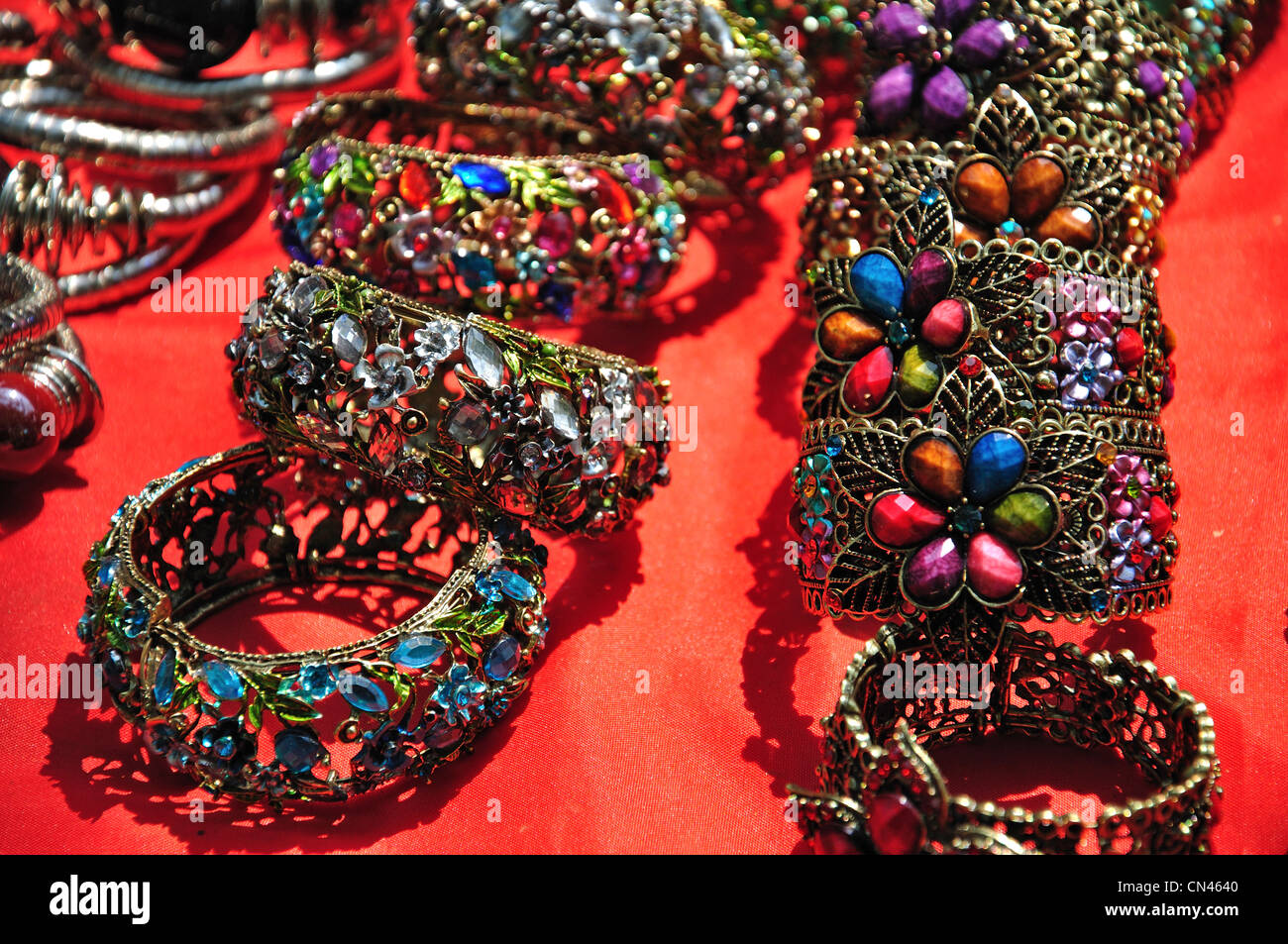 Jewellery for sale in tourist market, Don Sae, Pak Tha Region, Bokèo Province, Laos Stock Photo