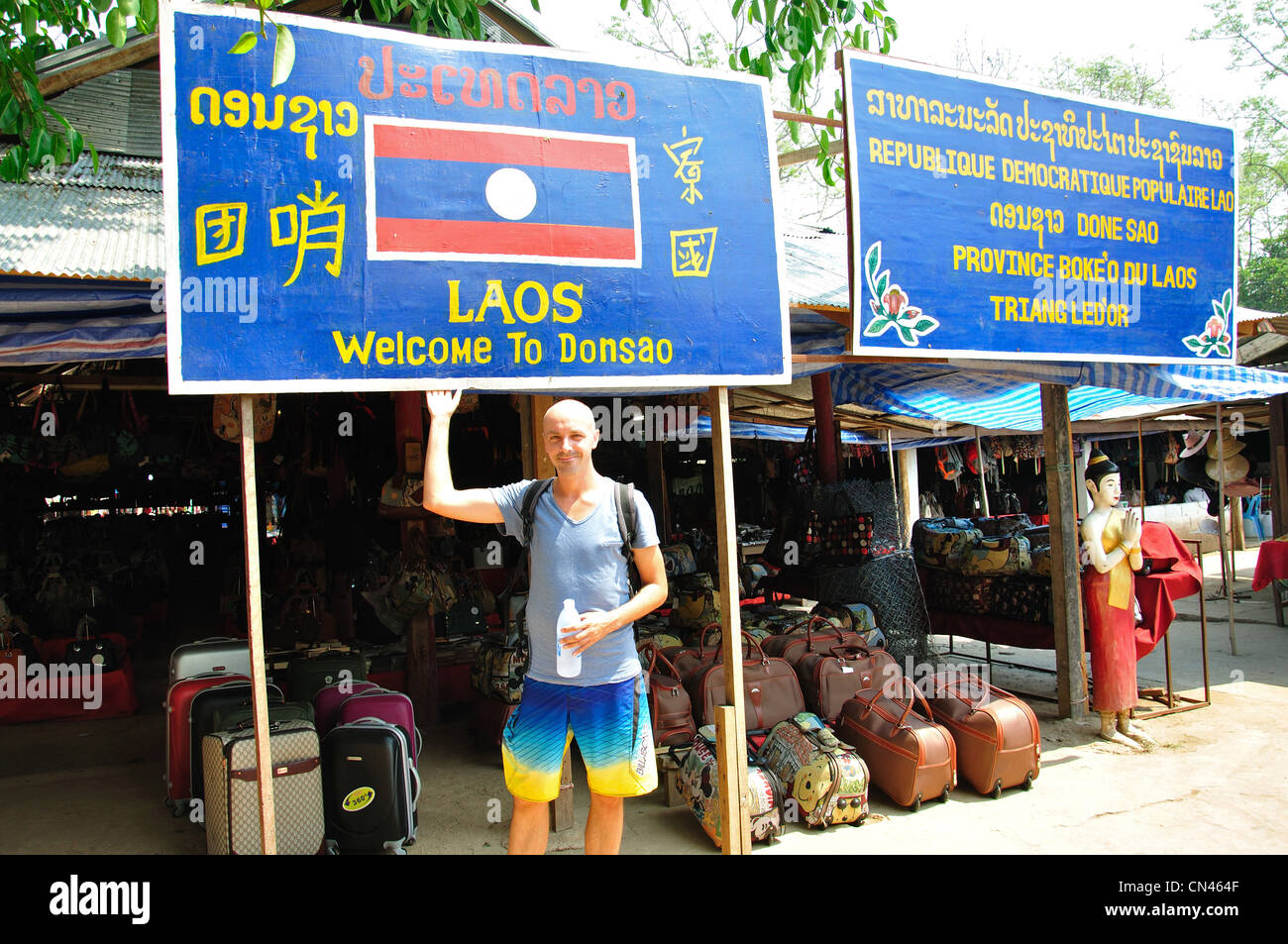 Welcome to Laos sign in Don Sae, Pak Tha Region, Bokèo Province, Laos Stock Photo