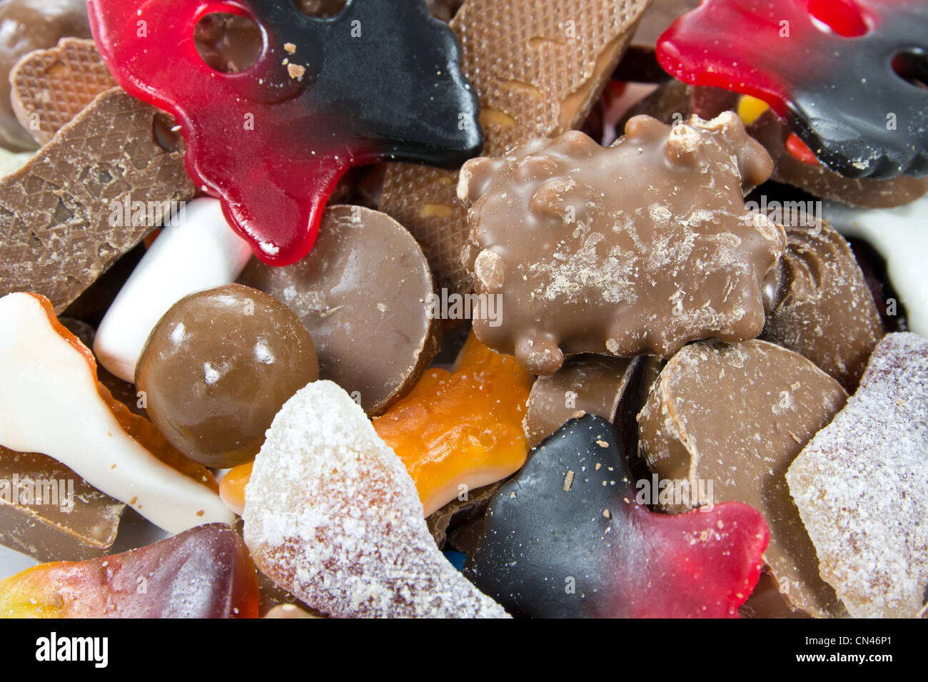 closeup picture of a bunch of assorted candy Stock Photo
