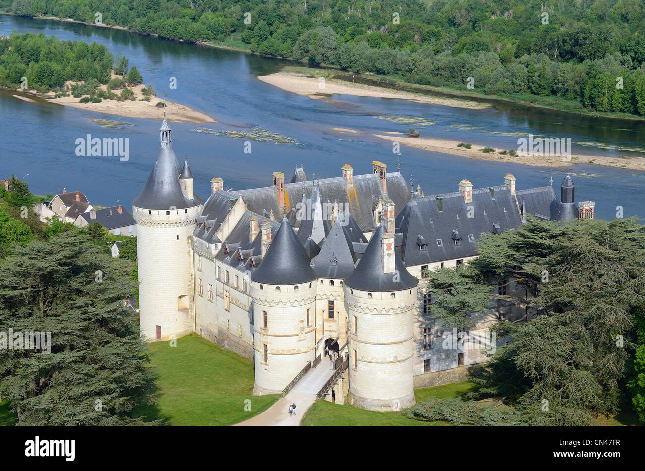 France, Loir et Cher, Loire valley listed as World Heritage by UNESCO, Chaumont sur Loire, the castle and the Loire river Stock Photo