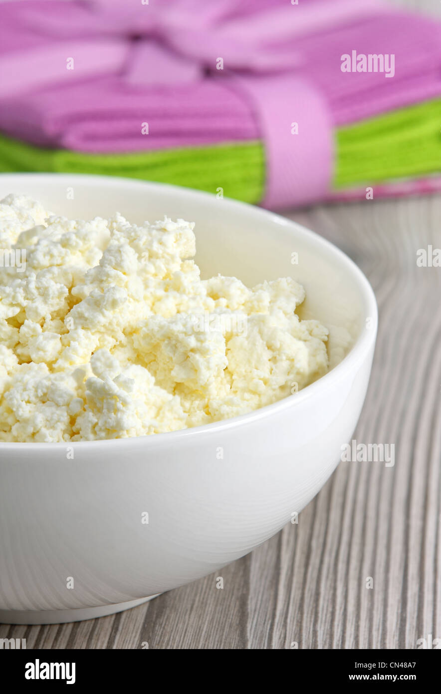 Cottage cheese (curd) heap on the table Stock Photo