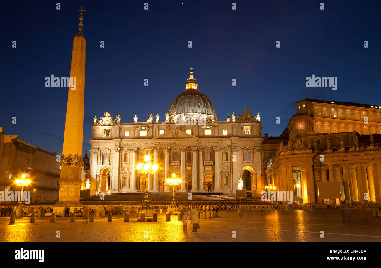 Rome st. Peter s basilica and colonnade with the obelisk Stock Photo