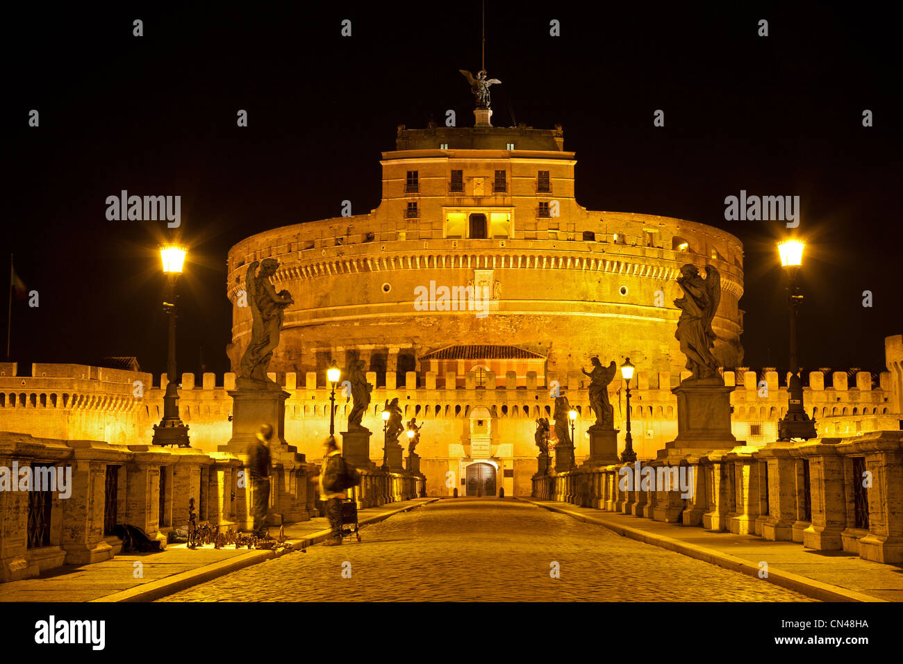 Rome - Angels castle and bridge at nihgt Stock Photo