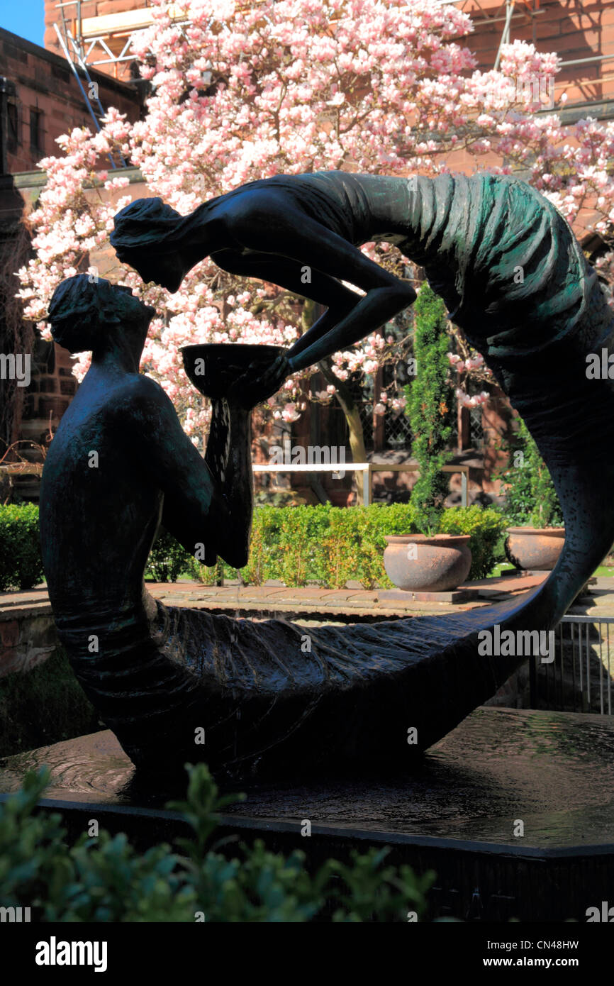 England Cheshire Chester Cathedral, garden with sculpture & blossom Stock Photo Alamy