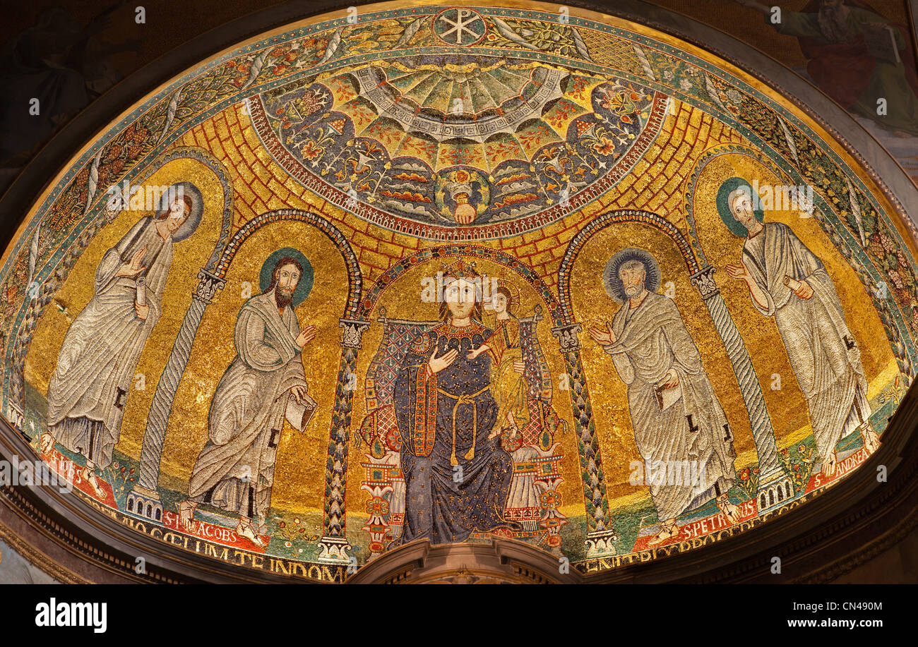 Rome - mosaic of Virgin Mary from apse of Francesca Romana church Stock Photo