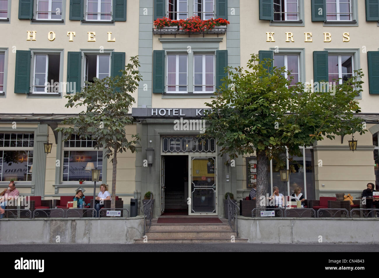 Hotel Krebs in Interlaken in the Canton of Bern in Switzerland Stock Photo