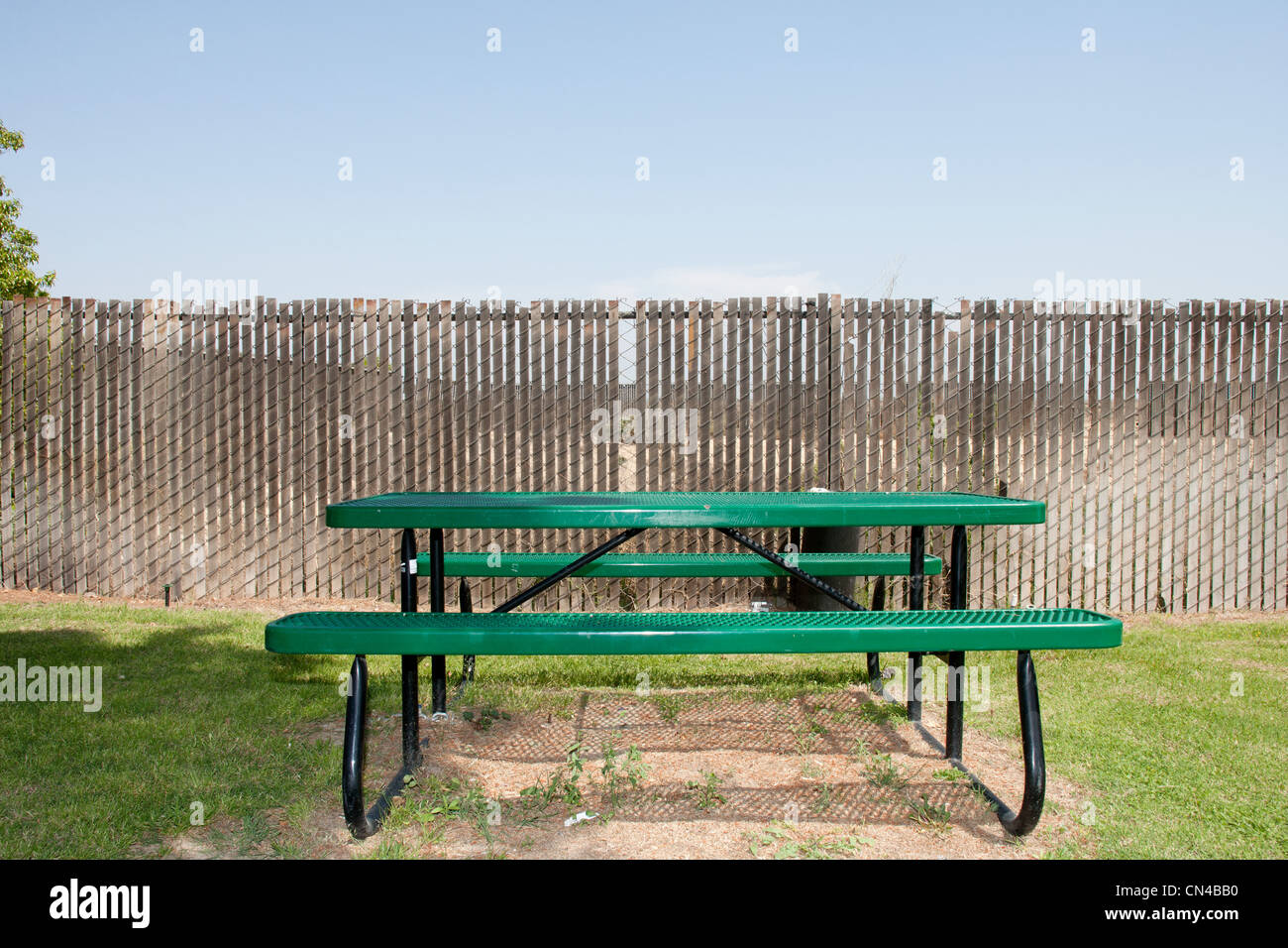 Picnic table at highway rest stop Stock Photo