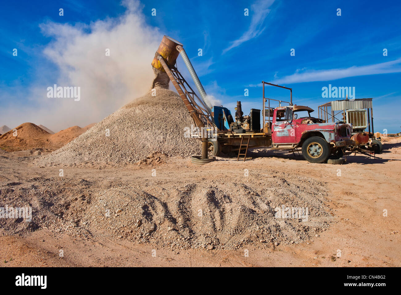 Australia, South Australia, Coober Pedy, a blower, a truck for opal mining symbol of Coober Pedy Stock Photo