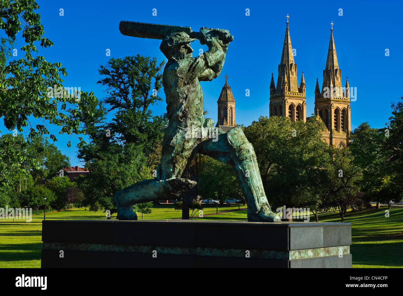Australia, South Australia, Adelaide, Sir Donald Bradman (1908-2001) sculptur, a famous cricket player usually called the Don, Stock Photo