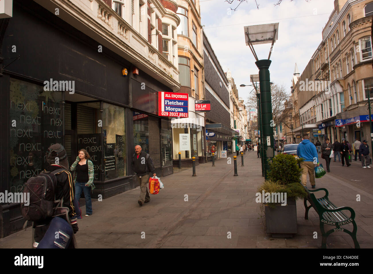 Empty retail premises, shops up for sale/rent in city center. Stock Photo