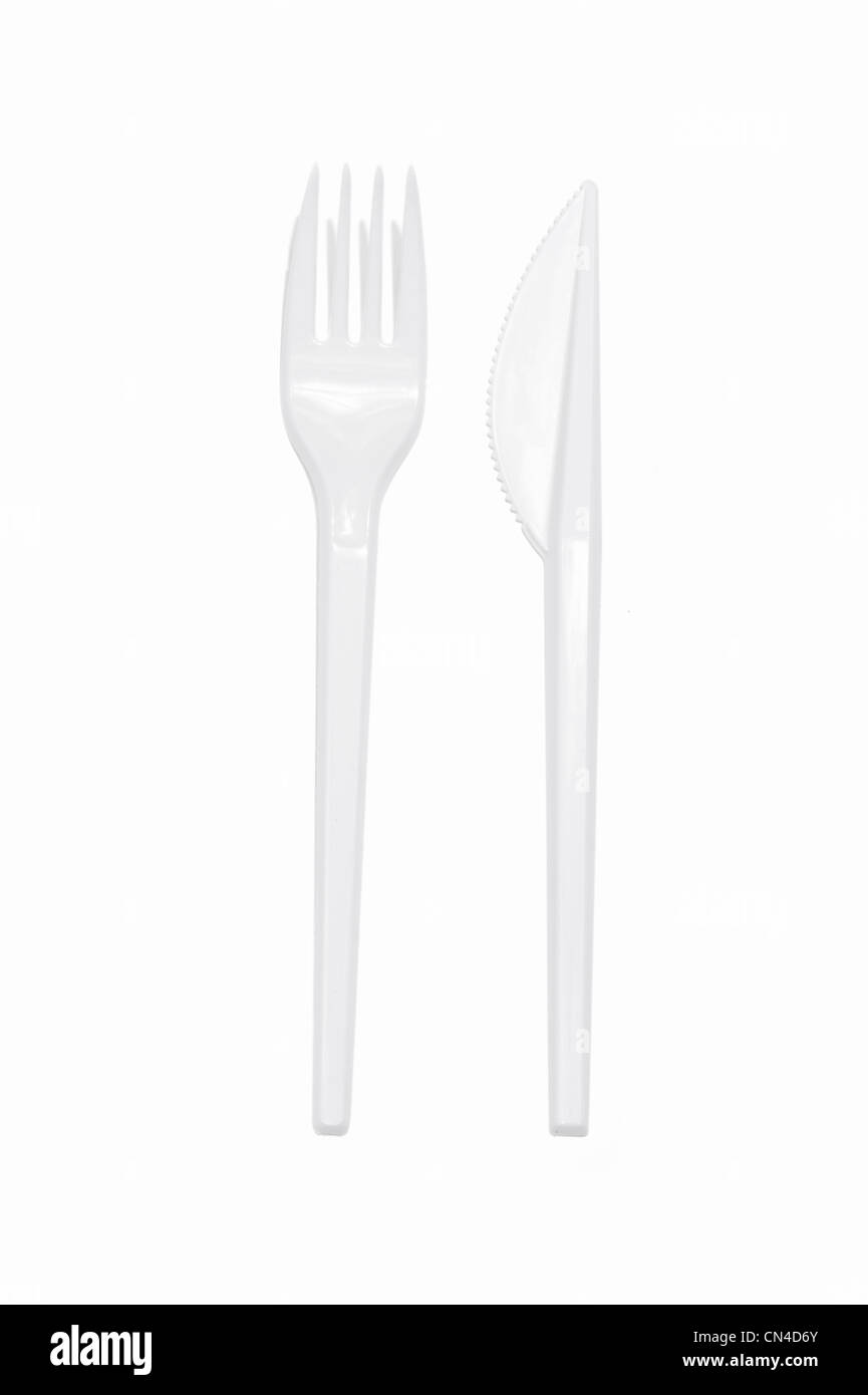 A plastic knife and fork Stock Photo