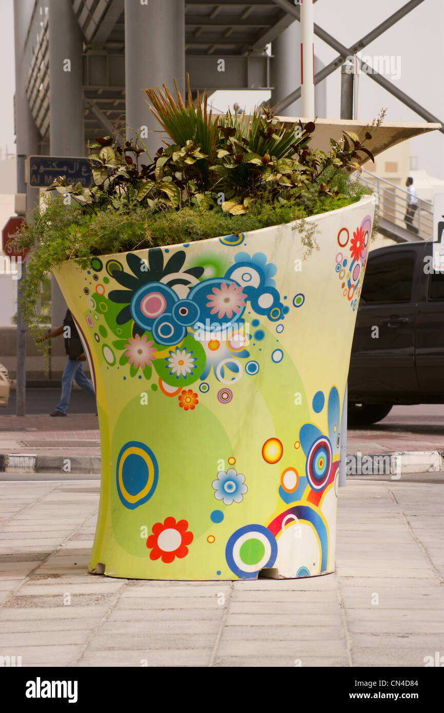 Painted decorative street planter box, Dubai, United Arab Emirates