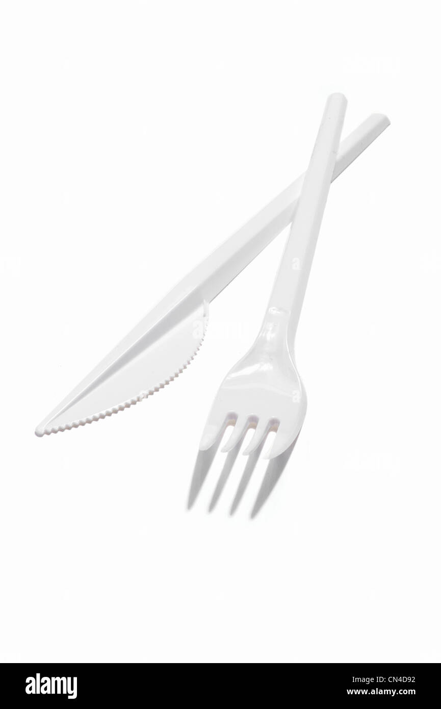 A plastic knife and fork Stock Photo