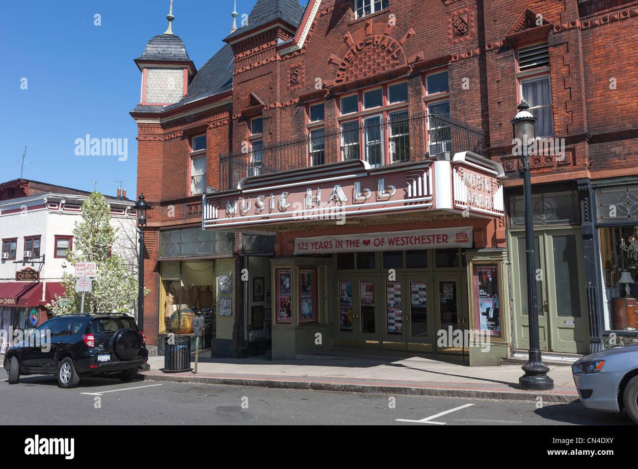 The exterior of the Tarrytown Music Hall on Main Street in Tarrytown, New York. Stock Photo
