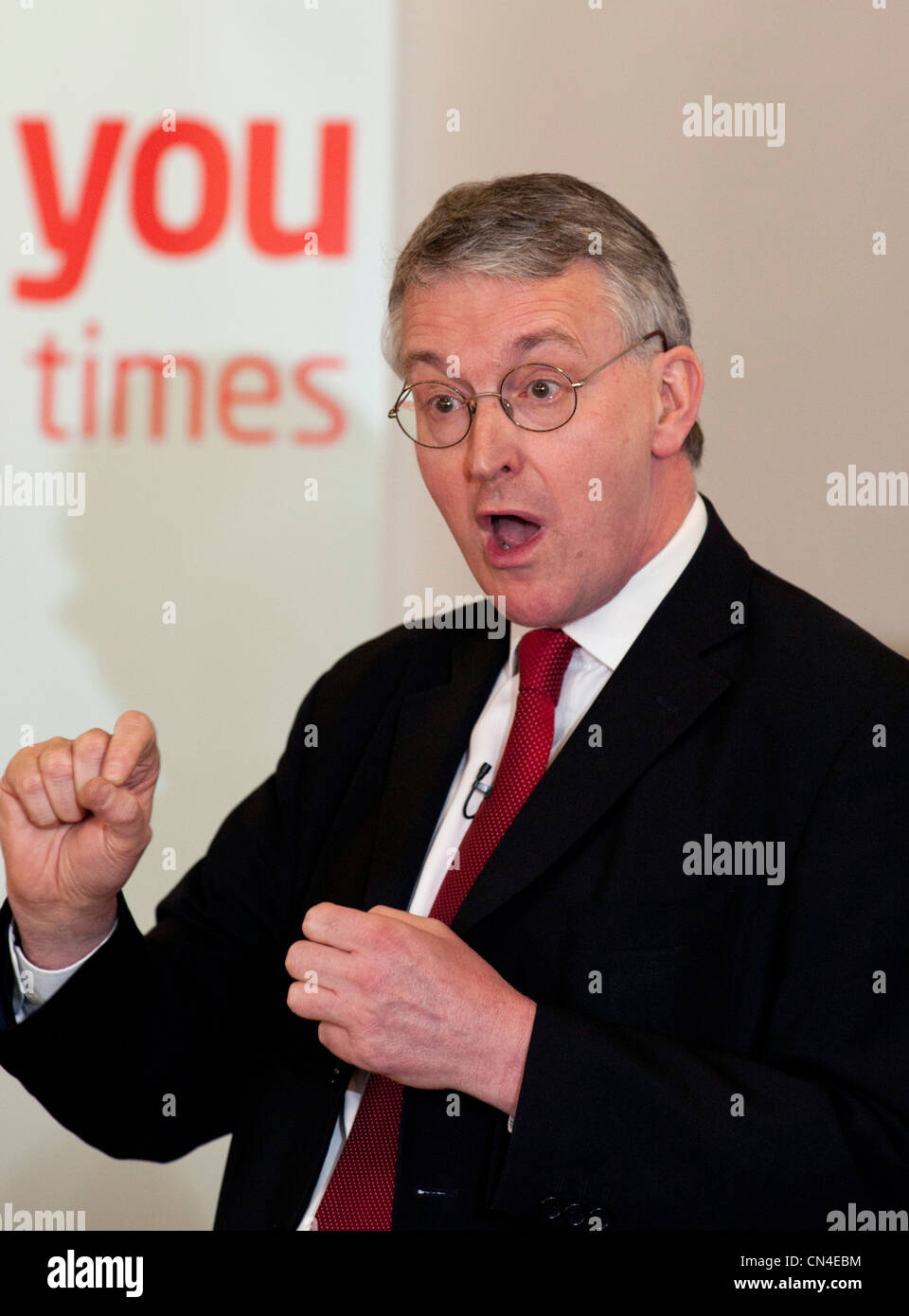 Hilary Benn, a Labour Shadow Secretary of State, speaking at the launch of the Local Elections in Kings Heath, Birmingham, UK. Stock Photo