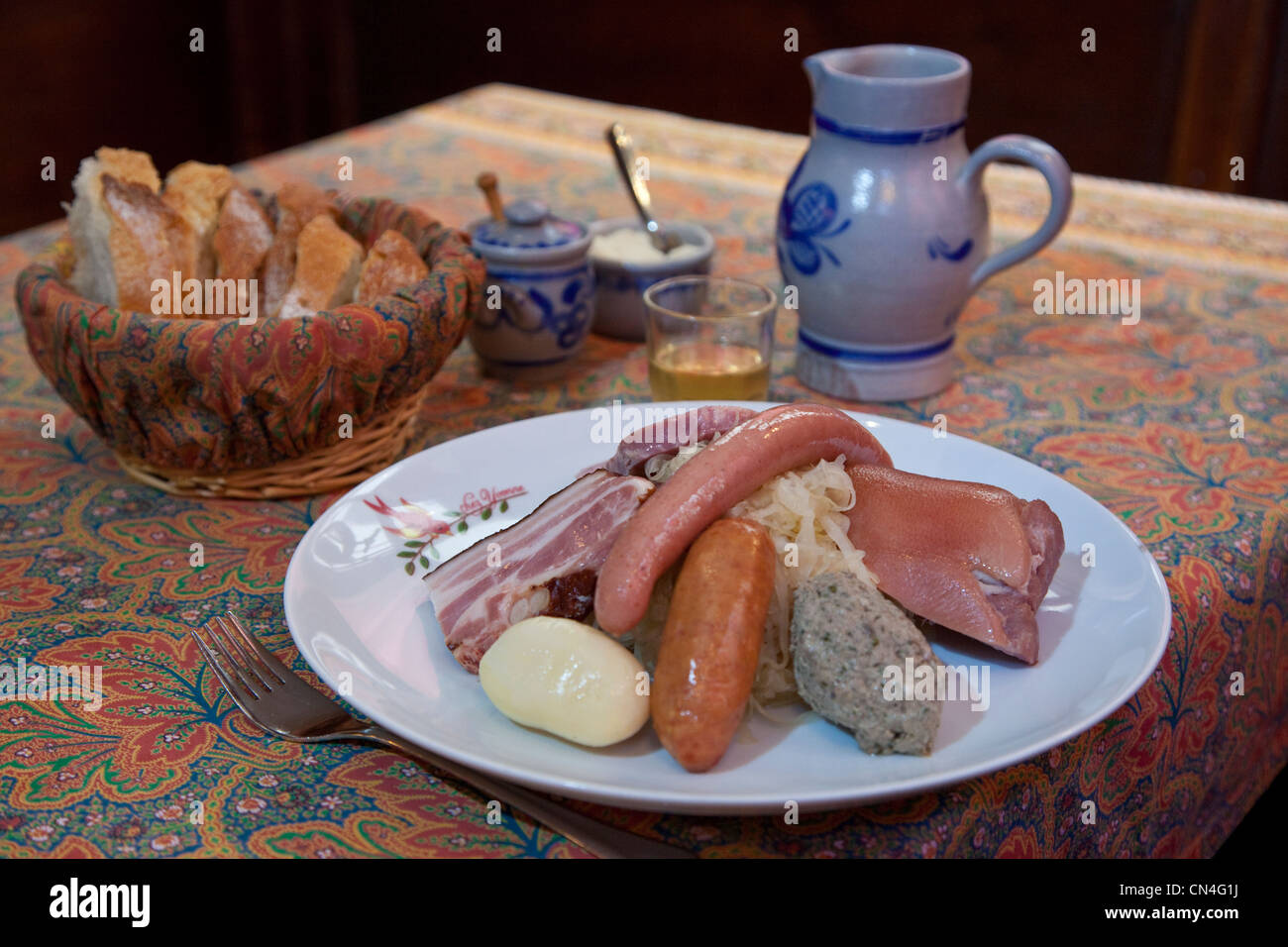 France, Bas Rhin, Strasbourg, Chez Yvonne Restaurant, dish of sauerkraut (Choucroute) Stock Photo