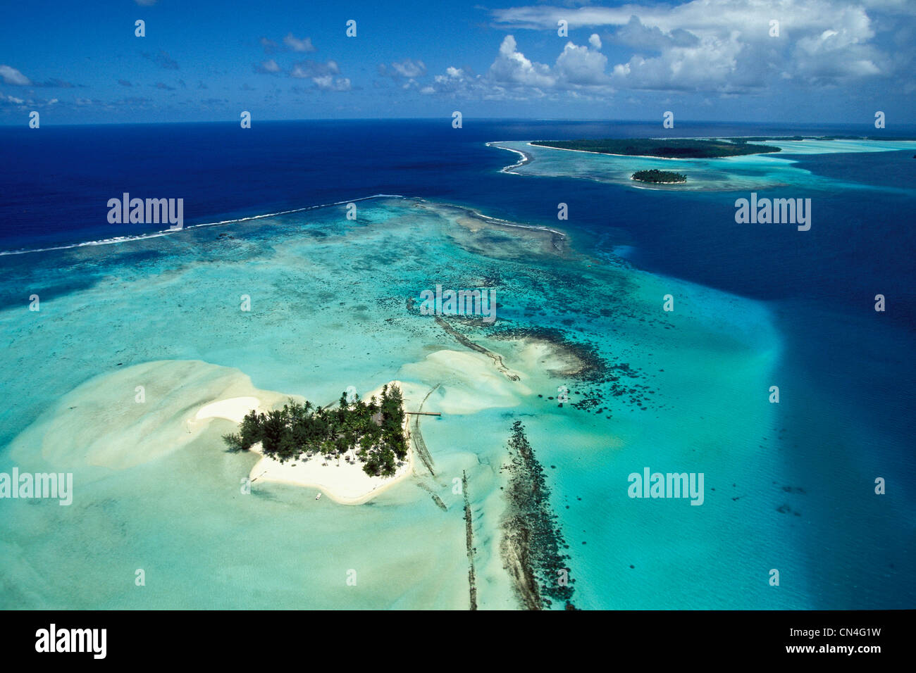 France, French Polynesia, Leeward archipelago, Bora Bora, Motu Tapu (aerial view) Stock Photo