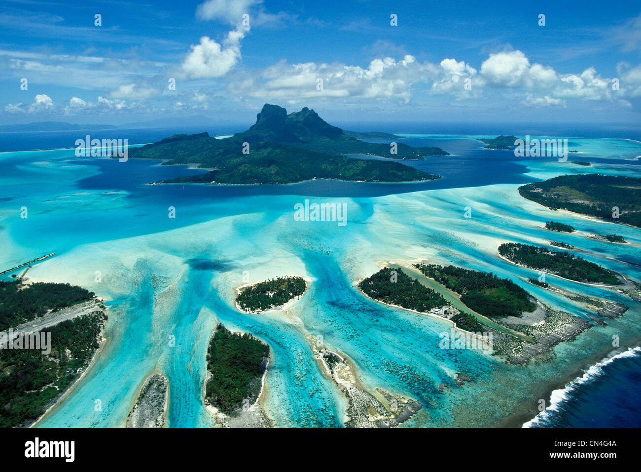 France, French Polynesia, Leeward archipelago, Bora Bora (aerial view) Stock Photo