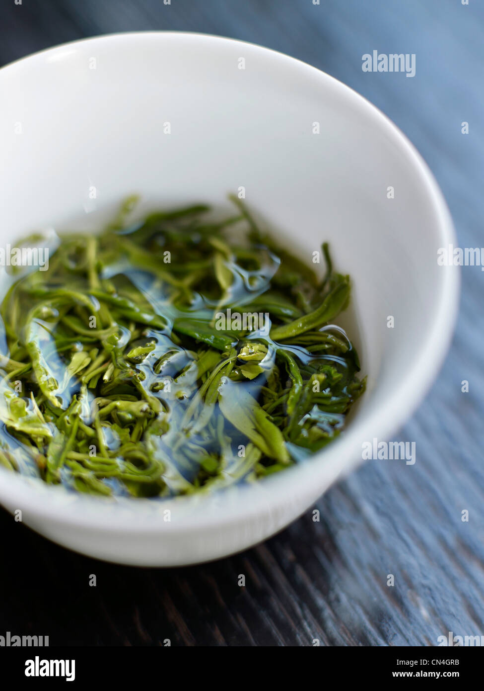 France, feature: Master Tseng's good leaves, green tea leaves Stock Photo