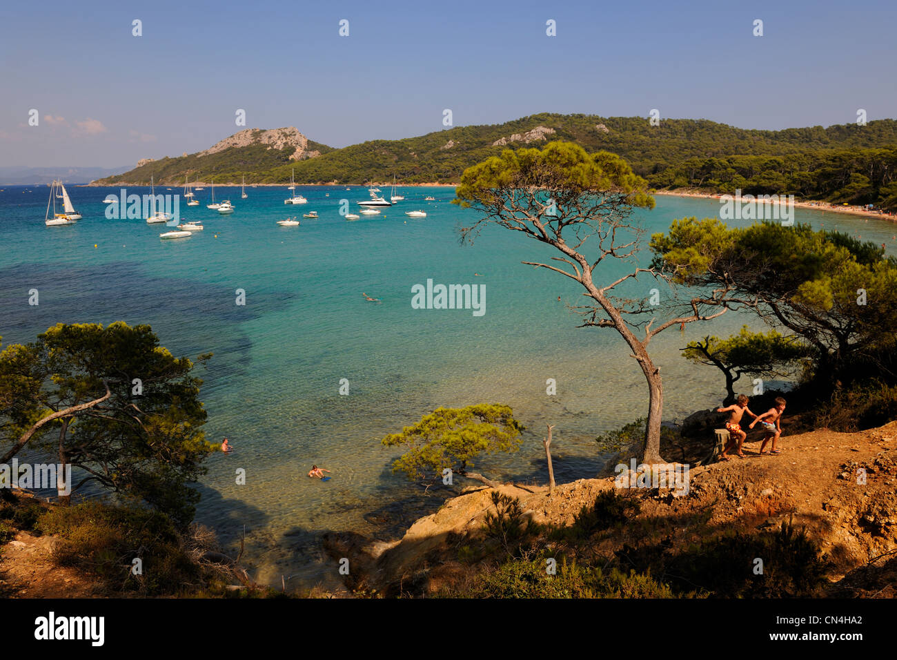 France, Var, iles d'Hyeres, Parc National de Port Cros (National Park of Port Cros), ile de Porquerolles, Notre Dame beach Stock Photo