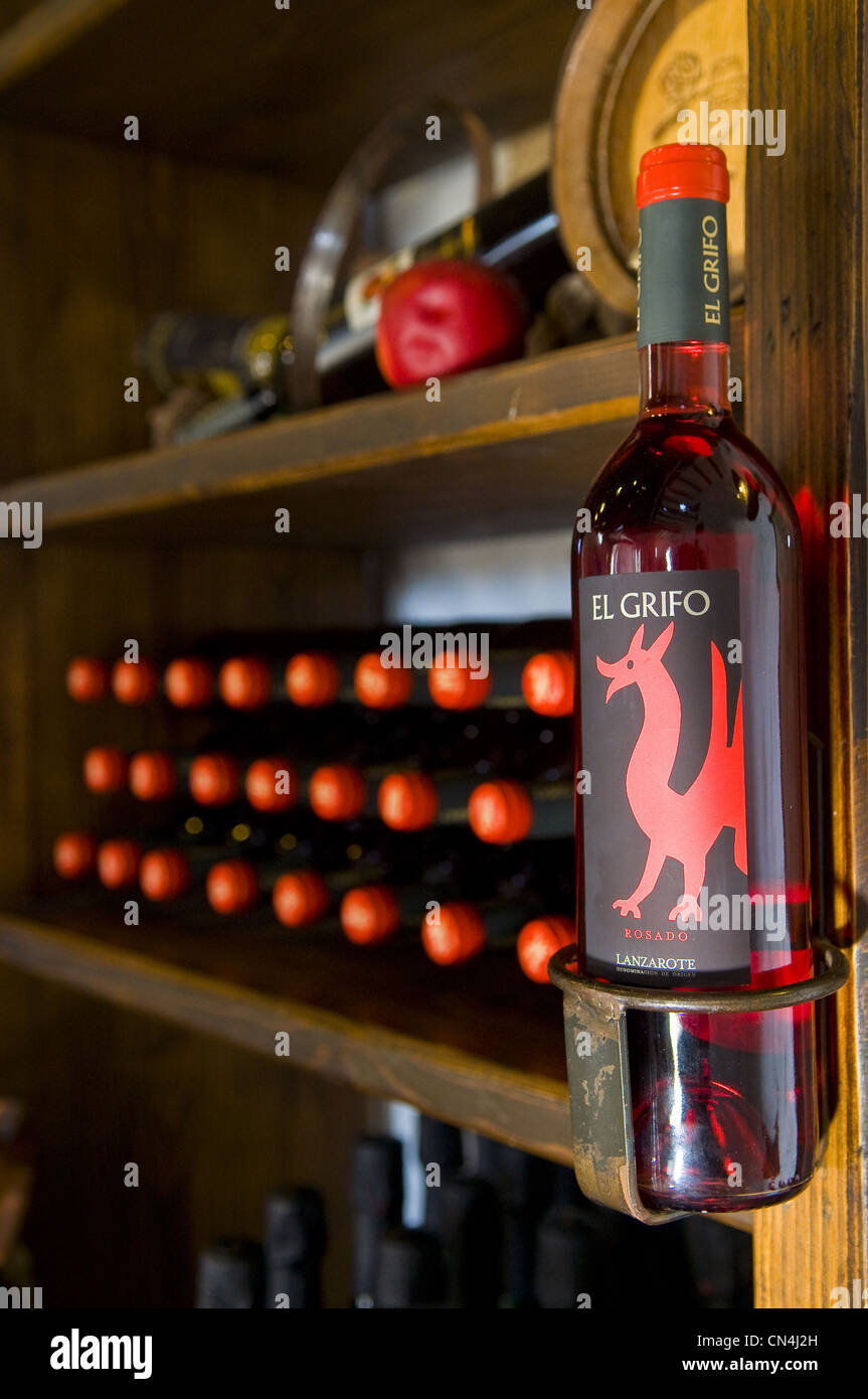 Spain, Canary islands, Lanzarote island, bottle of wine of the Bodega