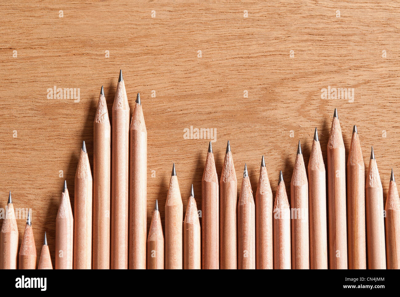 Wooden pencils in a row Stock Photo