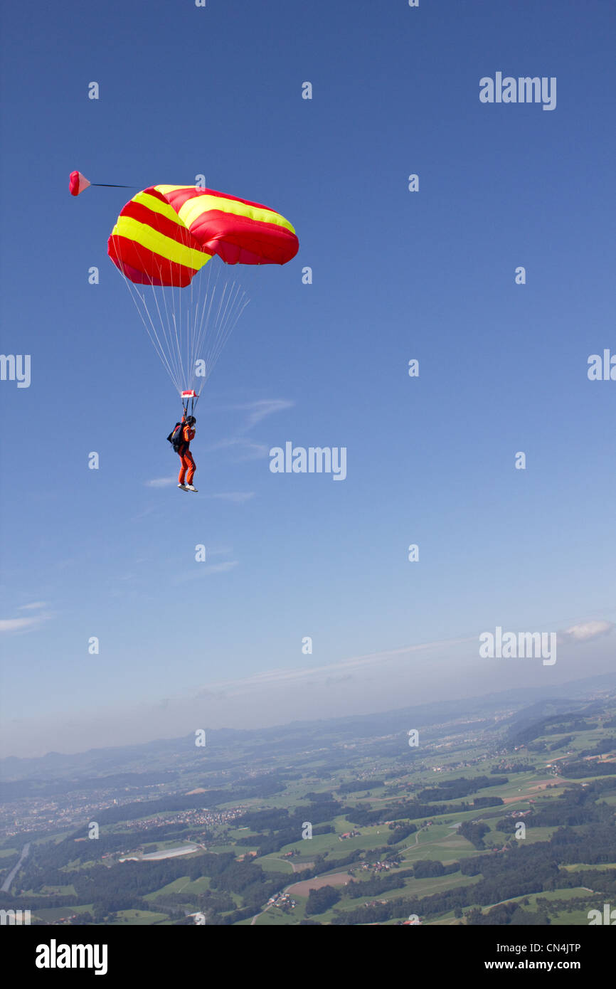 Person parachuting over Thurgau, Switzerland Stock Photo Alamy