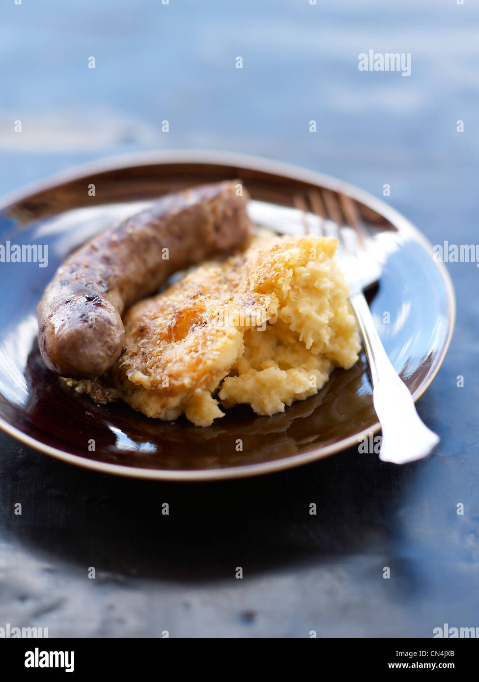 France, Larzac, Aveyron, feature: Epic Pork, sausage and mashed Stock Photo