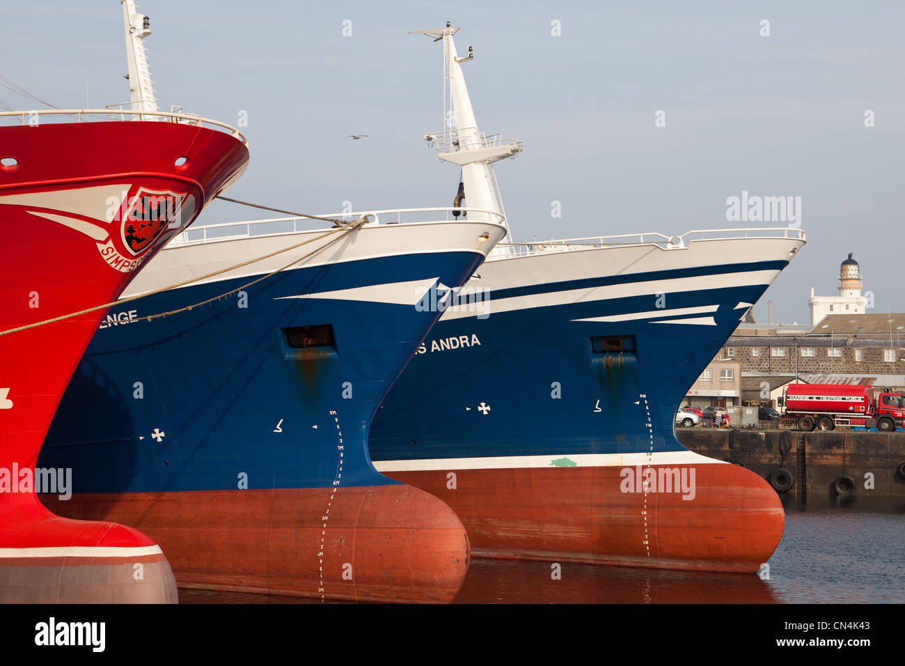 Deepsea trawlers alongside the port of Fraserburgh N.E.Scotland UK