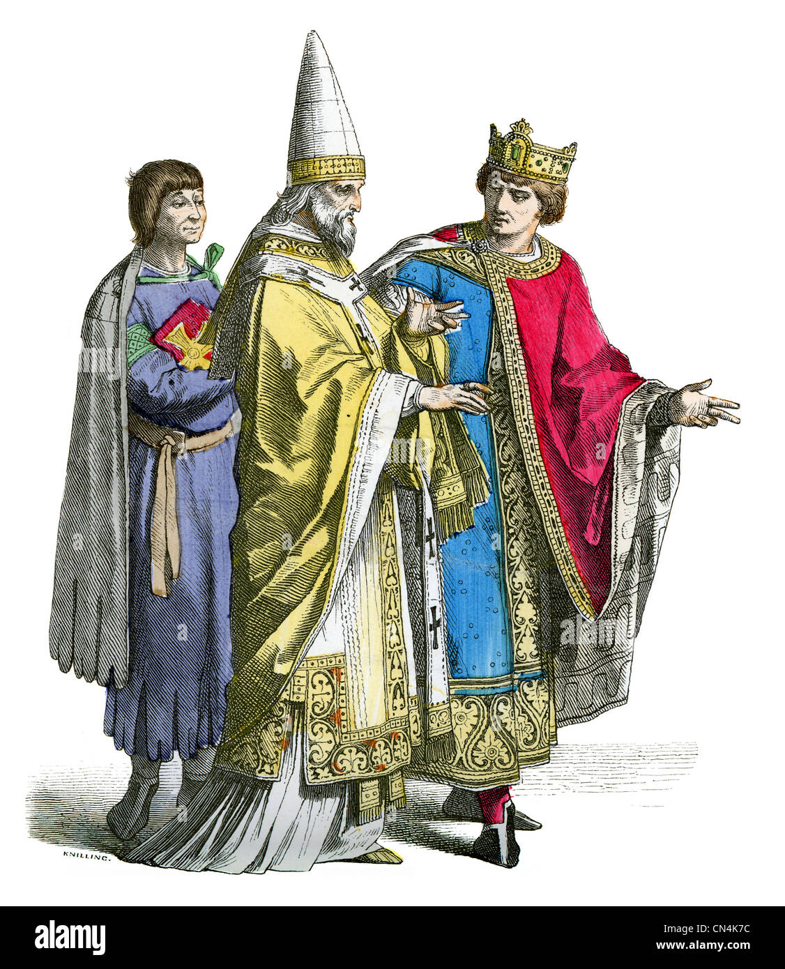 12th century Servant, Pope and King Stock Photo