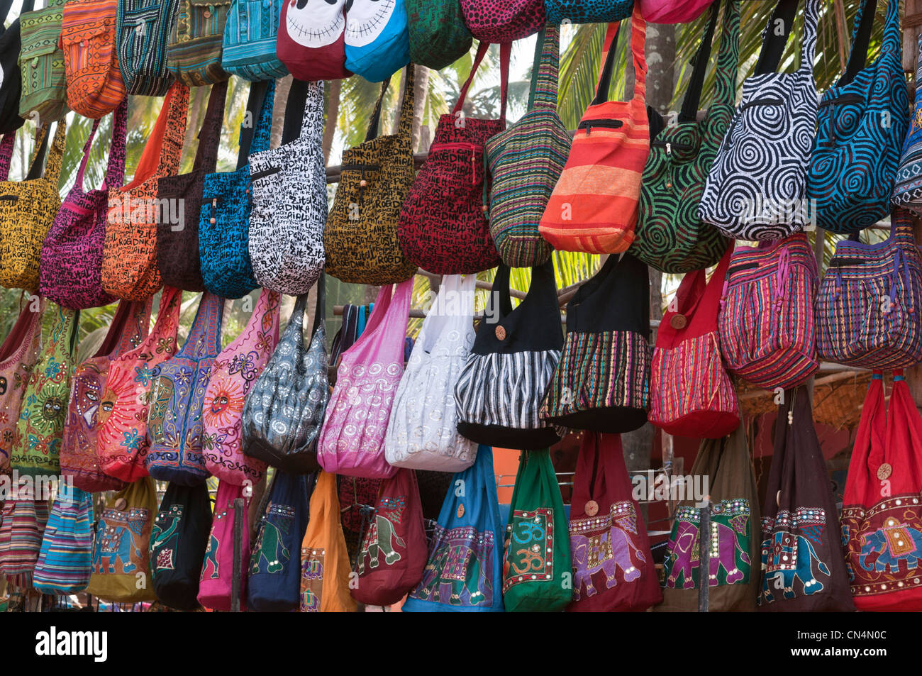 Colourful bags for sale at Anjuna Flea Market Goa India Stock Photo Alamy