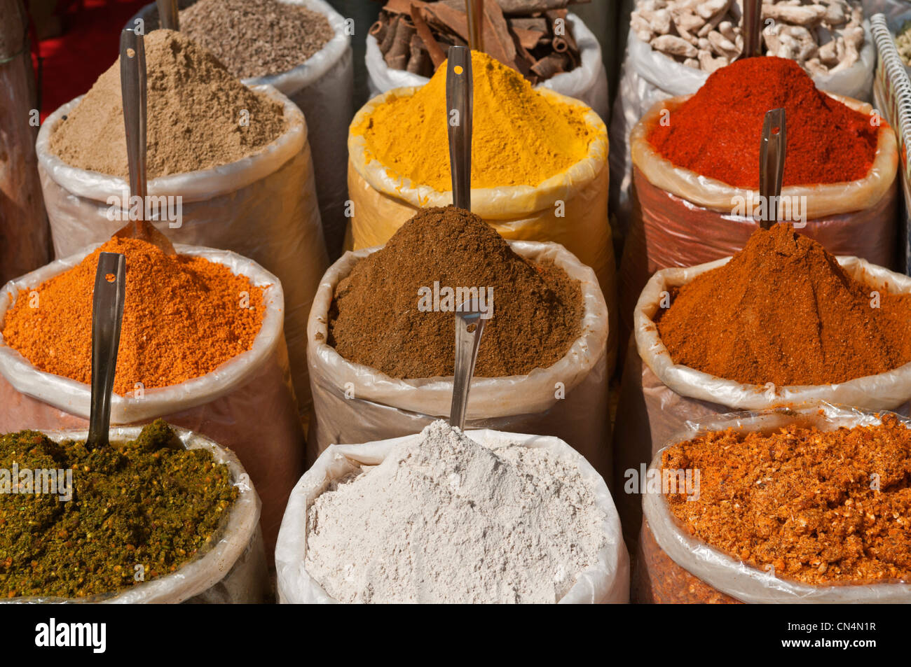 Spices for sale at Anjuna Flea Market Goa India Stock Photo