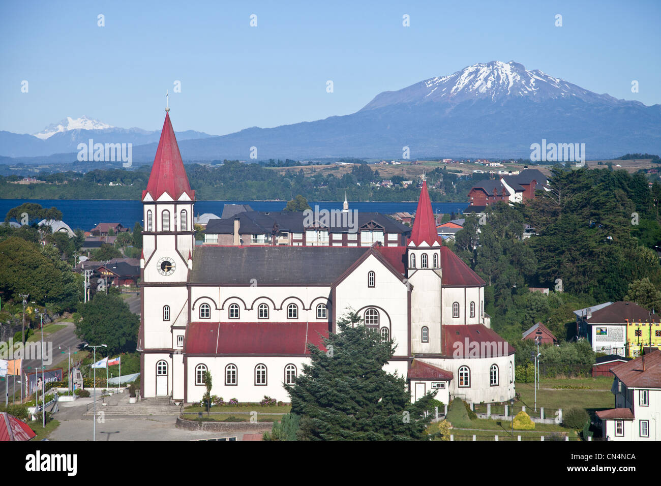 Chile, Patagonia, Los Lagos region, Llanquihue province, Puerto Varas, Puerto Varas Church Stock Photo