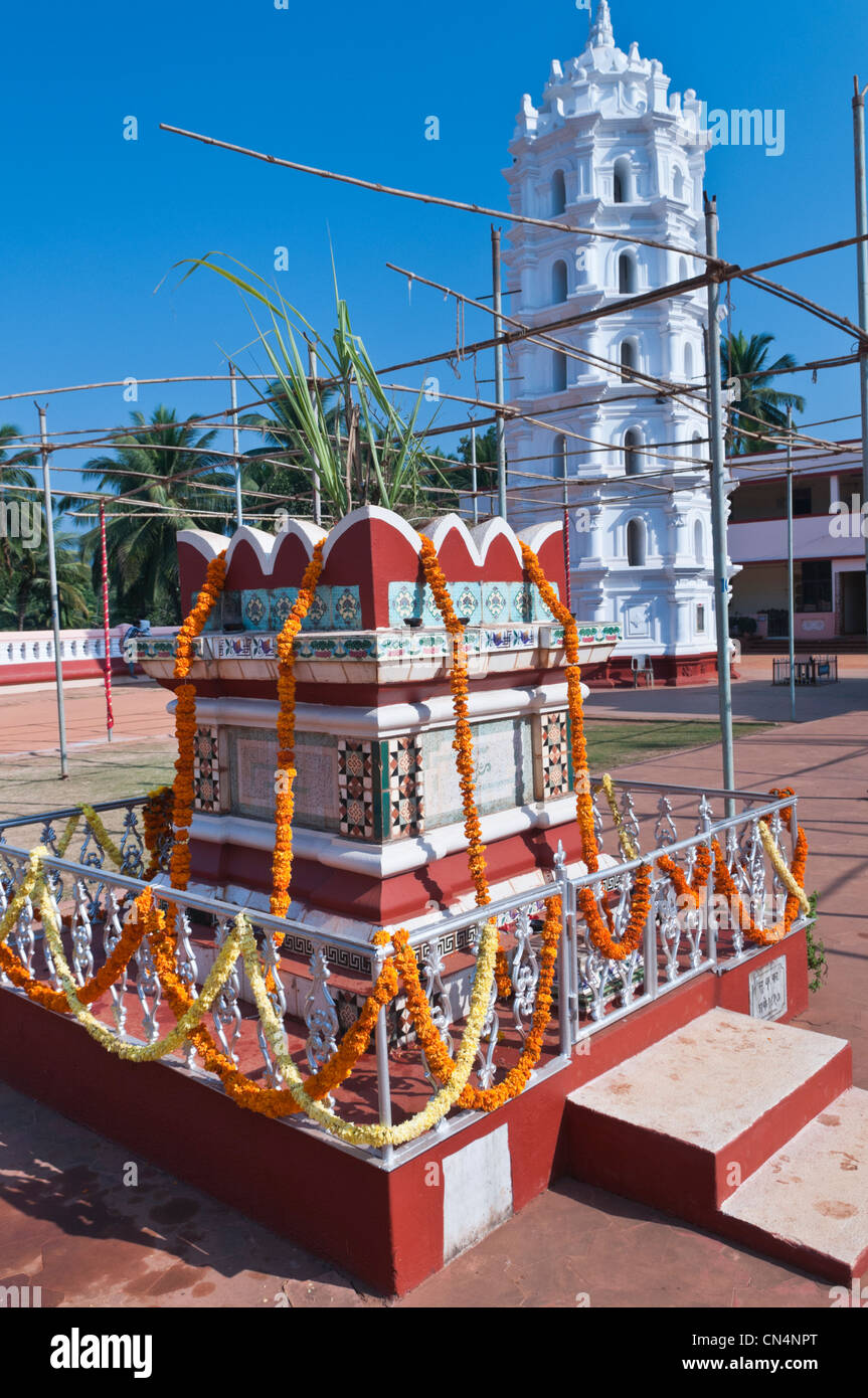 Shanta Durga hindu temple Tulsi vrindavan Ponda Goa India Stock Photo