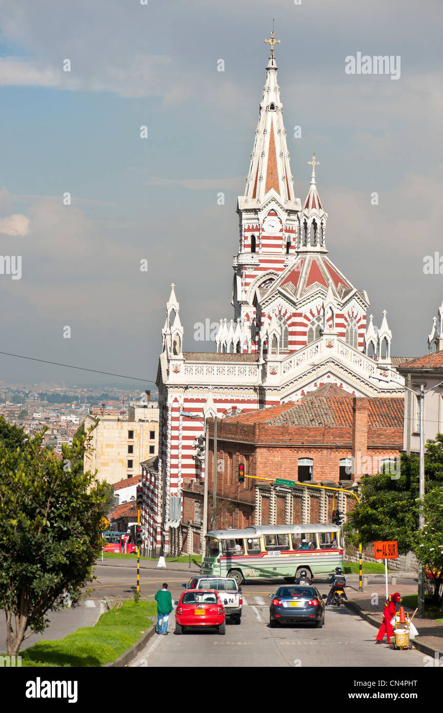 Colombia, Cundinamarca Department, Bogota, La Candelaria District, Our Lady of Carmen Church with Neo Gothic style, whose Stock Photo