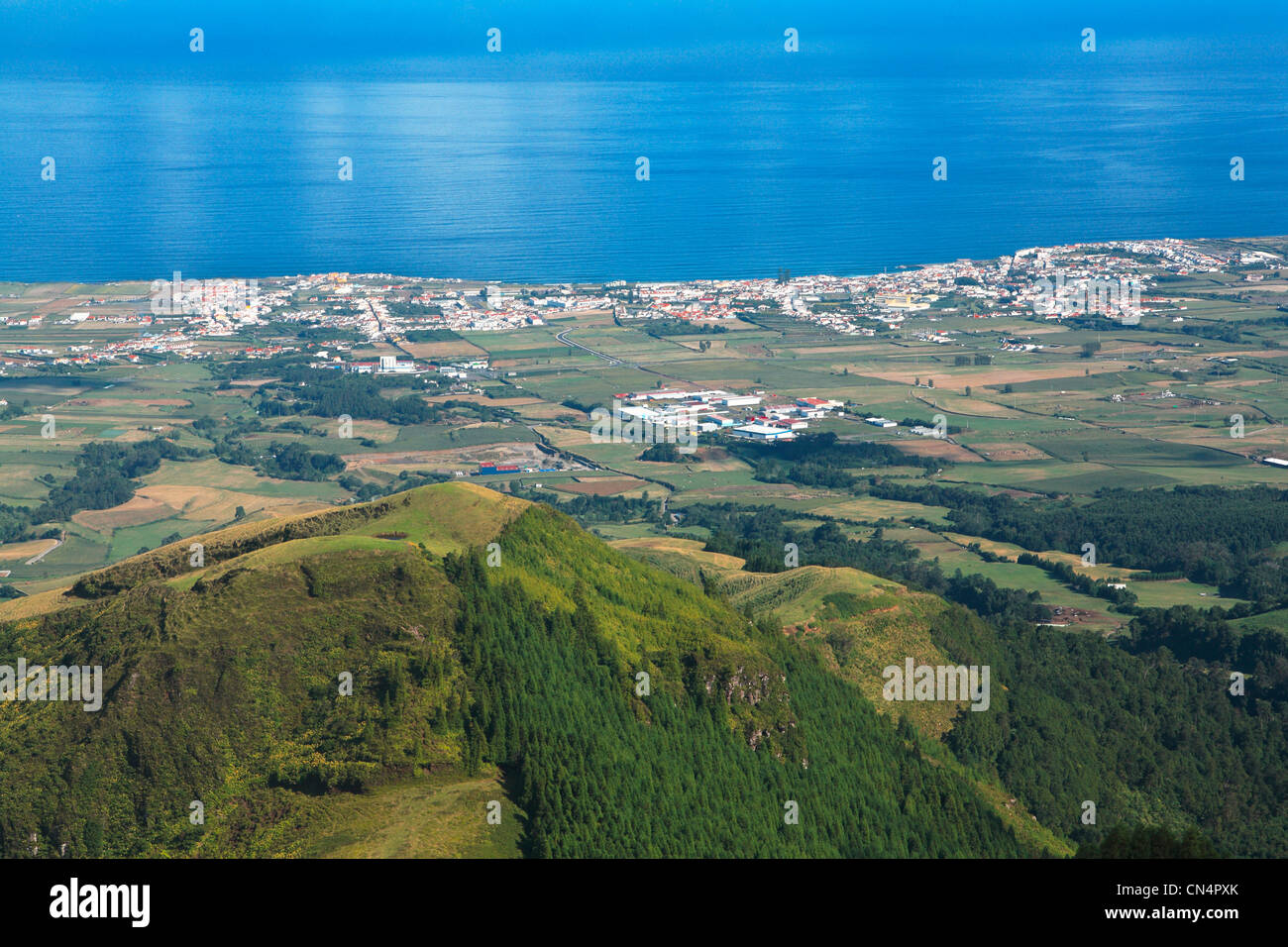 View of the azorean city of Ribeira Grande. Sao Miguel island, Azores ...