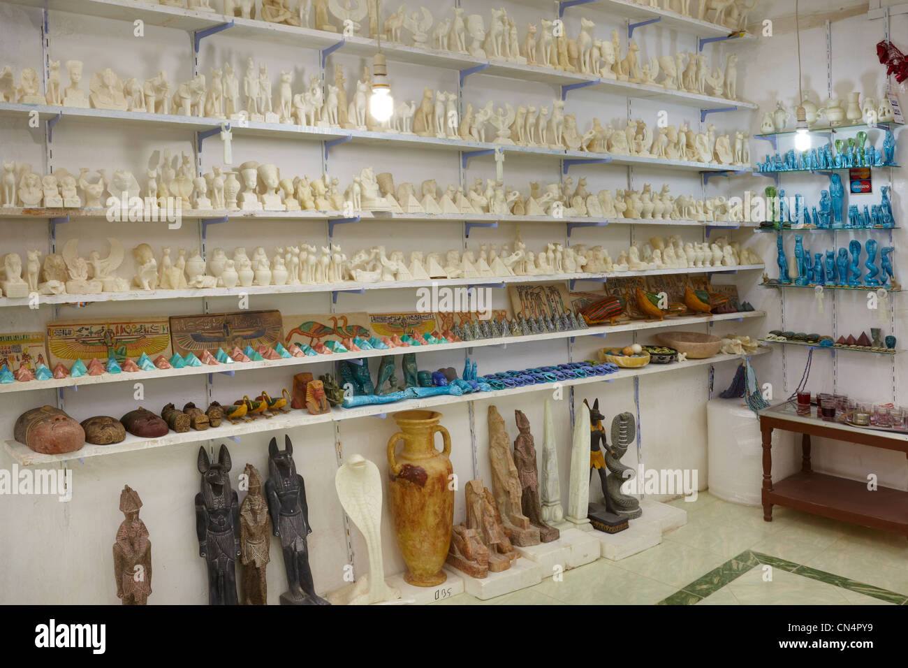 Egypt - shop with alabaster and basaltic souvenirs, Aswan, Egypt Stock Photo
