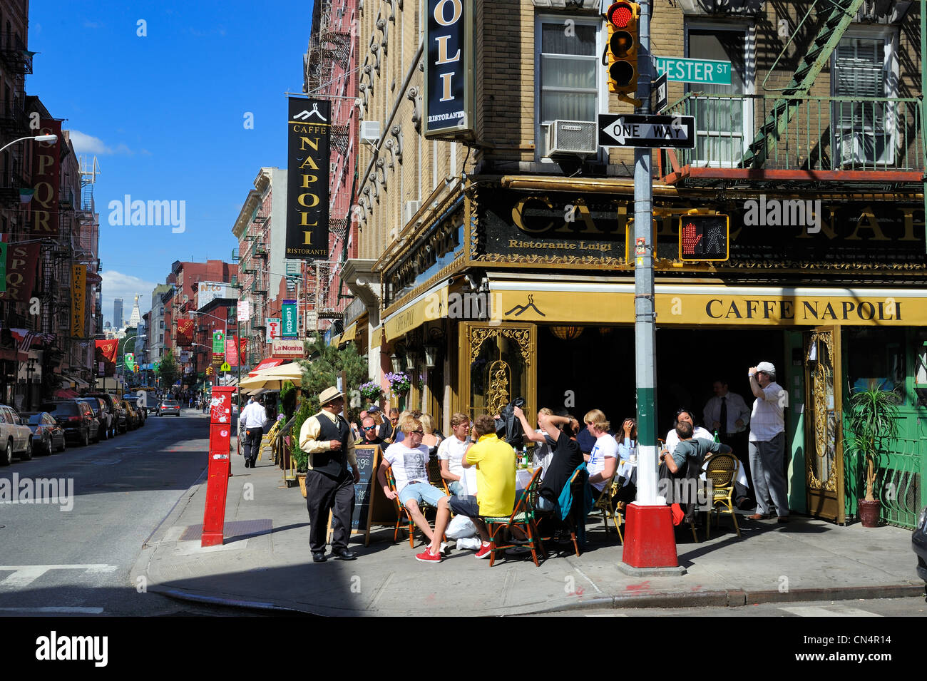 United States, New York, Manhattan, the neighborhood of Little Italy, restaurant in Mulberry Street Stock Photo