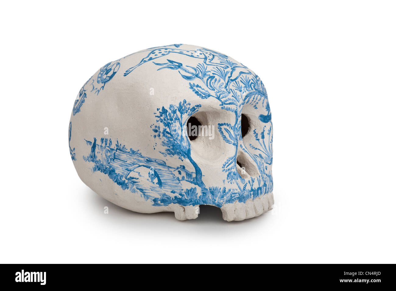 A human skull shaped sculpture of Jacques GALLON, ceramist. Sculpture en forme de crâne humain du céramiste Jacques GALLON. Stock Photo