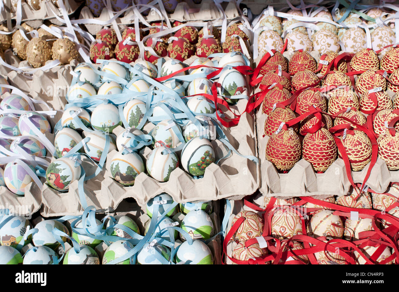 Trays of hand-painted and hand decorated egg shells to celebrate Easter at the Schönbrunn Palace, Vienna, Austria. Stock Photo