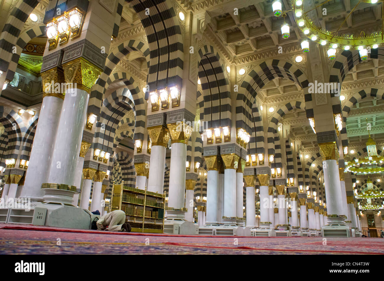 Interior Of Masjid Mosque Nabawi In Al Madinah Saudi