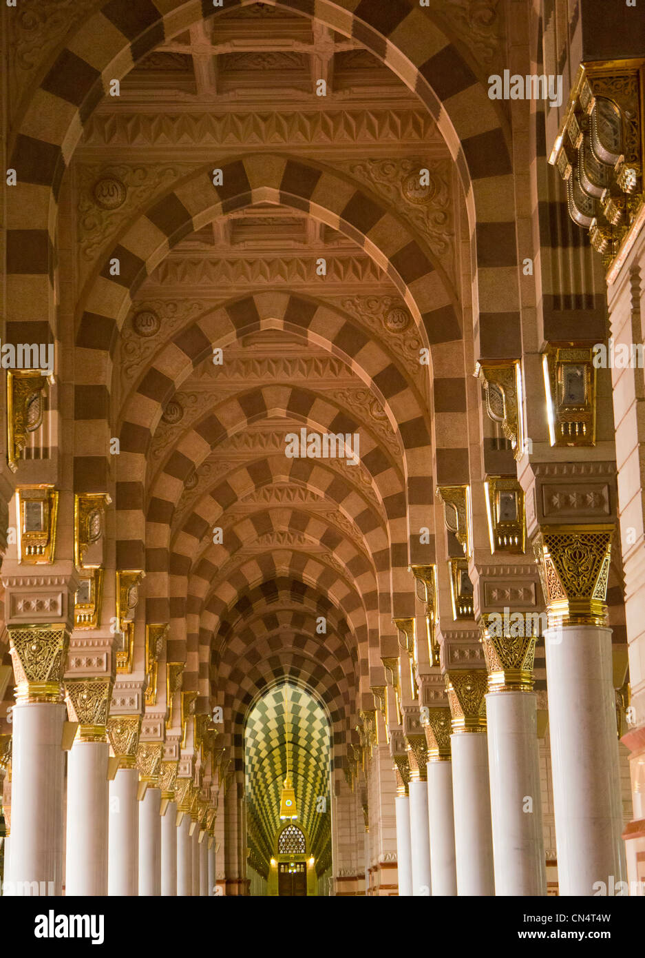 Interior of Masjid (mosque) Nabawi in Al Madinah, Saudi Arabia Stock
