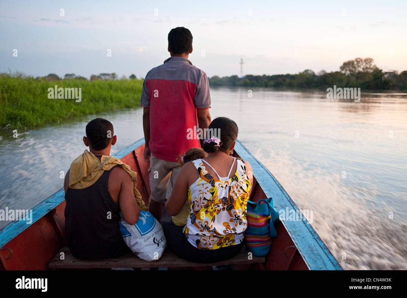 Colombia, Bolivar Department, transfer by boat from Magangue on the Rio Magdalena upstream Mompox (or Mompos) Stock Photo